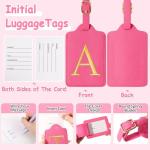 Initial Luggage Tags for Suitcases, Cute Embroidered Letter Luggage Bag Suitcase Identifier Name Baggage Tag, PU Leather Travel Luggage Tags, Bag Tags for Men Women Kids Luggage Handbags(Rosered A)