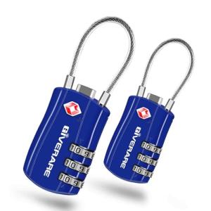GIVERARE 2 Pack TSA Approved Luggage Locks, Combination Travel Cable Lock, Re-settable 3-Digit Padlocks with Alloy Body, Keyless TSA Padlock for Gym Locker, Golf Bag Case-Blue