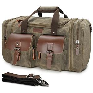 Wildroad Waxed Canvas Duffle Bag - 60L Waterproof Genuine Leather Weekender Overnight Travel Hand Bag