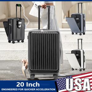 20 Inch Front Opening Cabin Suitcase Spinner Wheel Travel Rolling Luggage For Men Women Trolley Case With TSA Lock,USB Charging