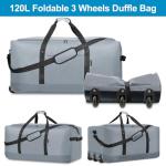 Finnhomy 120L Foldable Rolling Duffel Bag with 3 Wheels, Light Weight Travel Duffel bag with Large Loading Capacity, 32 inch Rolling Duffel bag with Shoulder Strap for Travel Camping Sports, Grey