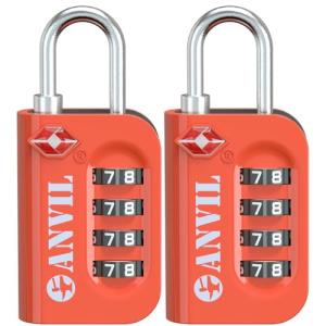 ANVIL TSA Approved Luggage Lock - 4 Digit Combination, 10,000 Combinations, Easy-Read Password Window, Travel Lock for Suitcases, Backpacks, Gym & Student Lockers, Baggage (Orange 2 Pack)