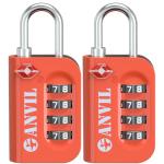 ANVIL TSA Approved Luggage Lock - 4 Digit Combination, 10,000 Combinations, Easy-Read Password Window, Travel Lock for Suitcases, Backpacks, Gym & Student Lockers, Baggage (Orange 2 Pack)