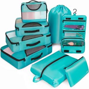 FREEAMG Packing Cubes 8 Set Suitcase Packing Cubes Breathable Mesh Travel Cubes Organizer for Packing Lightweight Vacation Travel Essentials Accessories (Green)