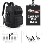 MOZETO TSA Approved Carry On Backpack, Extra Large Tactical Travel Backpack for Men, Airplane Approved Weekender Bag, Water Resistant Lightweight Laptop Daypack for Flight, Black