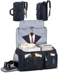 RAINSMORE 3 in 1 Garment Bags for Travel, 45L Convertible Garment Duffle bag for Hanging Clothes, Suit Travel Bag for Business Trips with Shoulder Strap, Carry On Suit Luggage for Men Women,Blue