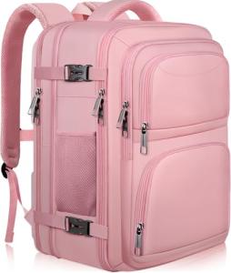 YGSNTG Travel Backpack for Women, 52L Carry On Backpack, Extra Large Expandable Travel Bag, 18.4 Inch TSA Flight Approved Luggage Personal Item Size with USB, Teacher Business Daypack, Pink
