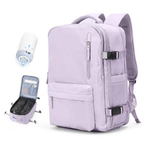 Vacuum Travel Backpack with Pump for Women, Personal Item Carry on Backpacks Flight Approved 18x14x8 inches for Men,Laptop Waterproof Work Compression bags Casual Daypack. (Purple)