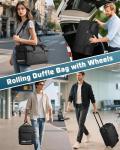 Smasrob 33L Rolling Duffle Bag with Wheels, Shoe Compartment and Wet Pocket, 21” Carry On Bag with Crossbody Strap, Black