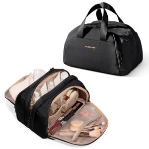 Marscamd Travel Toiletry Bag for Women, Waterproof Makeup & Cosmetic Organizer with Leakproof Pockets for Bathroom or Vanity Use, Black