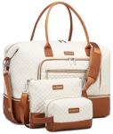 CLOKARS Weekender Bags for Women, Travel Duffle Bag Carry On Overnight Bag with Cosmetics Bag and Crossbody Purse for Gym Hospital, Gifts for Women, Beige Brown