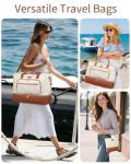 CLOKARS Weekender Bags for Women, Travel Duffle Bag Carry On Overnight Bag with Cosmetics Bag and Crossbody Purse for Gym Hospital, Gifts for Women, Beige Brown