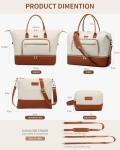 CLOKARS Weekender Bags for Women, Travel Duffle Bag Carry On Overnight Bag with Cosmetics Bag and Crossbody Purse for Gym Hospital, Gifts for Women, Beige Brown