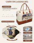 CLOKARS Weekender Bags for Women, Travel Duffle Bag Carry On Overnight Bag with Cosmetics Bag and Crossbody Purse for Gym Hospital, Gifts for Women, Beige Brown