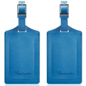 Travelambo Luggage Tags for Suitcases Faux Leather Privacy Protection 2 Pack Bag Tags Travel Accessories Essential, Steel Blue