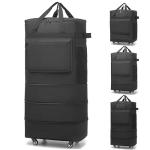 Foldable Duffel Bag, Large Expandable Rolling Travel Duffle Bag with Wheels Waterproof Collapsible Carry on Luggage for Women Men Duffel Bag with Wheels and Handle-Black