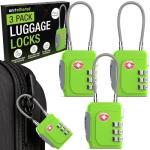 Untethered TSA Luggage Locks (3 Pack) – Resettable 3-Digit Combination TSA Approved Travel Padlocks for Suitcases, Backpacks, Gym Bags & Checked Baggage (3 Pack | Green)
