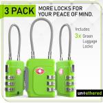 Untethered TSA Luggage Locks (3 Pack) – Resettable 3-Digit Combination TSA Approved Travel Padlocks for Suitcases, Backpacks, Gym Bags & Checked Baggage (3 Pack | Green)