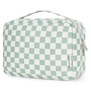 Narwey Small Hanging Travel Toiletry Bag for Women, Travel Bag for Toiletries, Checkered Makeup Bag Organizer Cosmetic Bags Make Up Bags for Girls (Mint Green Checkerboard)
