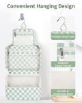Narwey Small Hanging Travel Toiletry Bag for Women, Travel Bag for Toiletries, Checkered Makeup Bag Organizer Cosmetic Bags Make Up Bags for Girls (Mint Green Checkerboard)