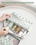 Narwey Small Hanging Travel Toiletry Bag for Women, Travel Bag for Toiletries, Checkered Makeup Bag Organizer Cosmetic Bags Make Up Bags for Girls (Mint Green Checkerboard)