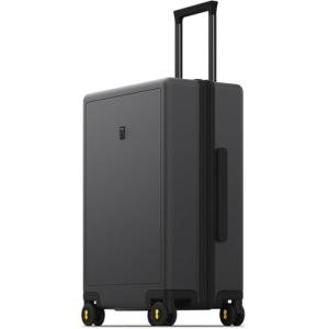 LEVEL8 Checked Luggage, Large Suitcase, Lightweight Luminous Textured Tsa Approved Medium Hardside Luggages with 8 Spinner Wheels, 24 Inch, Dark Grey