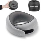 WANDER PLUS® Travel Pillow, 100% Pure Memory Foam Travel Neck Pillow Airplane Neck Support Ergonomic Design Best for Sleeping Plane Car Train Office Flight for Adults Grey
