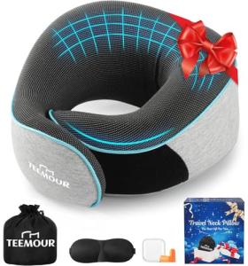 Upgraded Travel Pillow Memory Foam Neck Pillow Airplane- 360° Support Travel Pillows for Airplanes, With Eye Mask & Earplugs, Portable Carry Bag for Long Flights, Train| Best Travel Essentials