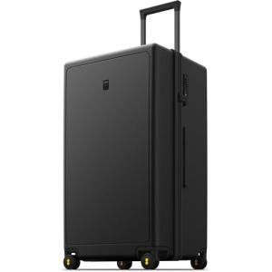 LEVEL8 Trunk Luggages, Large Suitcase 28 Inch Luggage with Spinner Wheels, Luminous Textured Checked Lightweight Hard Shell with Tsa Lock, Black