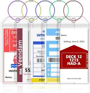 Carnival Luggage Tag Holders，Clear Cruise Luggage Tag Holder Zip Seal with Steel Loops，Fits Printed (Not Mailed) Carnival Cruise Line Ships & Tags for Cruises in, 2025 & 2026（5PACK）