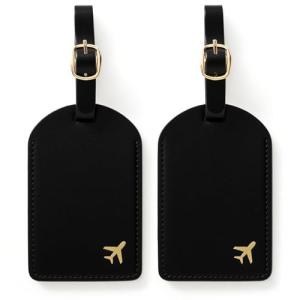 toTravelGear Luggage Tags for Suitcases,2 Pack PU Leather Privacy Protection Bag Tags Travel Accessories Essentials,Black