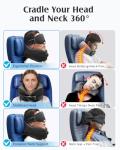 YFONG Travel Pillow for Long Flight Airplanes, Head Strap Combo with 3D Contoured Eye Mask for Sleep, Neck Pillow for Car Trip Essential, 360° Support Memory Foam Headrest, Prevent Head Bobbing, Black