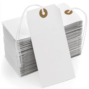 White Tags With String Attached, 200 Pcs Large Marking Paper Hanging Tags With Elastic Rope, Writable Price Blank Gift Tags for All Occasions