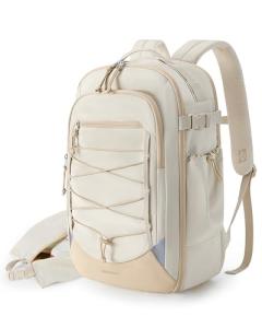 BAGSMART Carry On Travel Backpack, 17 Inch Large Travel backpack Carry On Flight Approved, Anti-theft Personal Item Backpack Travel Bag With Shoe Bag, 30L Water Resistant Casual Daypack, Beige