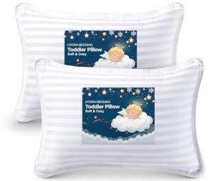 Utopia Bedding Toddler Pillow (White, 2 Pack), 13x18 Pillows for Sleeping, Soft and Breathable Cotton Blend Shell, Small Kids Pillow Perfect for Toddler Bed and Travel (Intended for Age 2 and up)