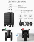 Carry On Luggage with Laptop Compartment, H1F 22x14x9 Airline Approved Front Pocket Hardside Suitcase with Spinner Wheels, TSA Lock, Includes Tote Bag（FX-Lite,Black,3 Piece Sets）