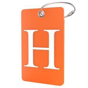 Shacke Luggage Tag Initial – Fully Bendable Tag w/Stainless Steel Loop - Orange (Letter H)