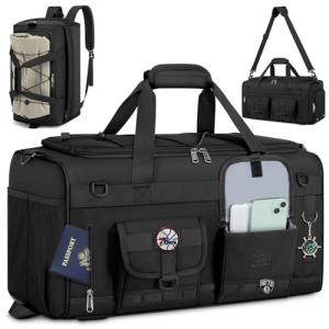 RAINSMORE Gym Bag for Men, 45L Sports Duffel Bag with Shoe Compartment Gym Backpack Carry On Weekender Bag Overnight Backpack Carry On,Black