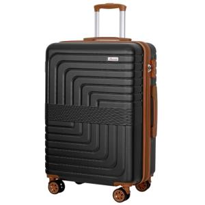 Romswi Expandable 26" Medium Checked Luggage,Checked-Medium Hardshell Suitcase with Double Spinner Wheels for 20% More Space, Lightweight Hardside Luggage, Scratch-Resistant & YKK Zipper Black