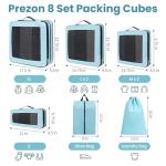 Prezon 8 Set/6 Set/4 Set Compression Packing Cubes for Travel, Lightweight Vacation Travel Essentials, Accessories for Suitcase Organizer Bags Set, Durable Luggage Organizer （8-Square-blue）