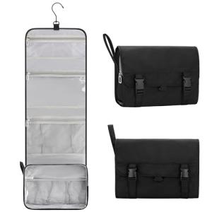 Relavel Travel Hanging Toiletry Bag for Men Women Travel Kit Shaving Bag Waterproof Large Makeup Bag Wash Bag Makeup Organizer Cosmetic Case for Bathroom Shower Black