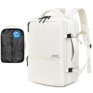 Dinictis Vacuum Seal Travel Backpack 60L Built-in Pump, Expandable Backpack with Vacuum Compression Fits 17 inch Laptop, Water Resistant Carry On Suitcase Luggage for Short Trip and Business-Beige