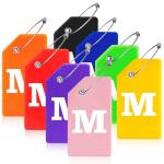Gostwo 8 Pack Luggage Tags for Suitcases, 26 Initial Letter Travel Luggage Baggage Identification Labels ID Tags Fully Bendable Tags with Stainless Steel Loop (Letter M, Colorful)