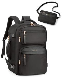 BAGSMART Womens Backpack Carry On Flight Approved, Travel Backpack for Women with Waist Bag, Traveling Lightweight Weekender Casual Daypack 17.3" Laptop Work Back pack Personal Item Travel Bag, Black