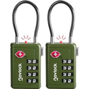 TSA Approved Luggage Locks | Inspection Indicator, 4-Digit Combination, Durable Zinc Alloy | for Suitcases, Backpacks, Travel Bags | Green, 2-Pack