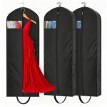 KEETDY 65" Long Garment Bags for Travel 4" Gusseted Dress Bag for Hanging Clothes Cover 3 Packs Clothing Protector for Closet Storage for Gowns, Coats, Black