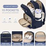 Focdod Laptop Backpack for Women Bookbag: 15.6 inch Work Backpacks with Pouch Pocket for Large Capacity Cup & USB Charger College Book Bag Travel Business Nurse Teacher Bookbags Anti-theft Back Pack