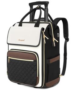 Rolling Backpack for Women, Travel Rolling Laptop Backpack with Wheels, Vertical & Horizontal Storage 2 In 1, Flip-Top Design, Water-Resistant Overnight College Underseat Carry on Luggage, Beige Brown