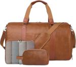 3-in-1 Leather Duffle Bag for Travel with Toiletry Bag and Shoe Compartment, Weekender Overnight Gym Bag for Men Women, Carry On Bag Fits 21 Inch Laptop