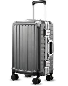 Carry On Luggage with Spinner Wheels, 8010S Aluminum Frame Zipperless Polycarbonate Hard Shell Suitcase (ZX-Core, Charcoal Metallic, 20 Inch)